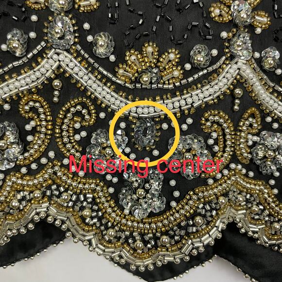 Vintage Laurence Kazer | M/L 80s Beaded & Sequins Silk Elegant Formal Blouse - Picture 10 of 13
